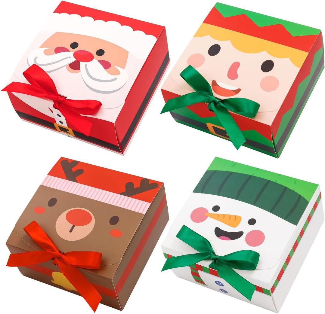 Ssyuysto 12PCS Christmas Gift Boxes with Lids and Ribbon  Small Holiday Present Boxes for Gifts Wrapping Xmas Party Favor Boxes Merry Christmas Decorative Packaging for Candy Cookies Small Gifts (6.7'' x 6.7'' x 3.5'')