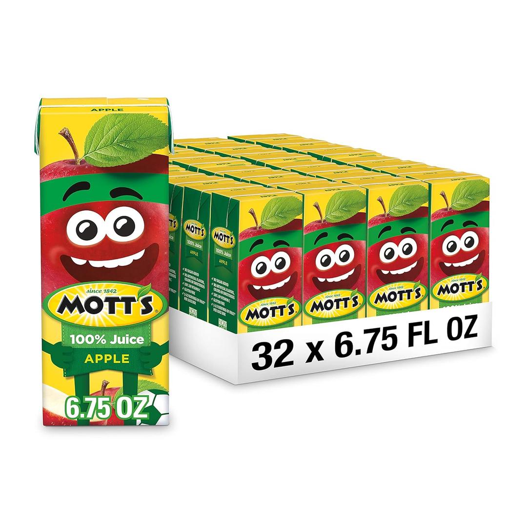 Mott's 100% Original Apple Juice, 6.75 Fl Oz Boxes, 32 Count (4 Packs Of 8), 2 Servings Of Fruit, 100% Fruit Juice, Gluten-free, Caffeine-free, Kosher, Contains No Artificial Colors Or Sweeteners, BB OCT 14 2026