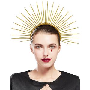 Fantherin Mary Halo Crown Headband Spiked Halo Crown Sunburst Goddess Headpiece for Cosplay Halloween Costume Party (Gold)