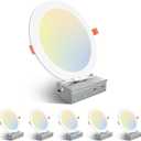 Amico 6 Pack 8 Inch 5CCT Ultra-Thin LED Recessed Ceiling Light with Junction Box, 2700K/3000K/3500K/4000K/5000K Selectable, 18W Eqv 125W 1600LM Brightness Dimmable Canless Wafer Downlight, ETL (White)