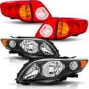 Headlights and Tail Lights Assembly Combo Kits for 2009 2010 Toyota Corolla Head/OE Factory Style Red Outer and Inner Taillights Rear Brake Signal Lamps Replacement,Black Housing Amber Reflector