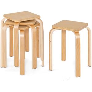 GOFLAME Stackable Wooden Stools Set of 4, Backless Chairs with Square Top, Anti-Slip Felt Mats, Portable Seating for Classroom, Office, Dinning Room, Living Room, Kitchen, Bar Counter, Natural