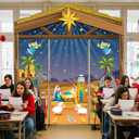 4 Pcs Christmas Nativity Scene Door Decorations Set Holiday Manger Door Covers Christmas Hanging Banners for Winter Holiday Classroom Church Party Photography Photo Backdrop(Nativity)