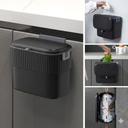 ELPHECO Kitchen Compost Bin with Lid 1.8 Gallon Hanging Trash Can with Lid, 7 Liter Wall-Mounted Garbage Can for Kitchen Cabinet Door, Small Under Sink Trash Can for Cupboard, Bathroom, Office, Black