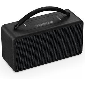 DINDIN Portable Bluetooth Speaker: 80W (Peak), 20H Playtime, Loud Wireless Wood Speakers with Bass, AUX and USB Input, Subwoofer, TWS Pairing, Vintage Speaker for Outdoor, Home, Office (Black)