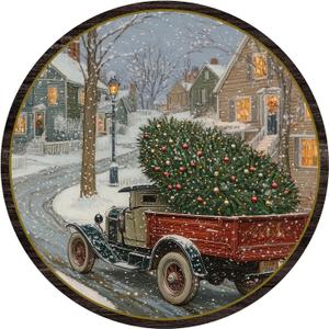 3 x TNVDFNBR Vintage Christmas Round Wall Art Decor, Retro Winter Painting, Rustic Farmhouse Winter Circular Wall Hanging Decor for Living Room Bedroom Farmhouse Kitchen, 10x10 Inch