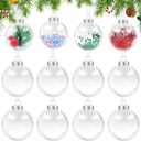 ANVAVO 12 Pieces 4 Inch Christmas Round Clear Plastic Ball Ornaments Bulk Removable Top Transparent Hanging Ornaments Ball DIY Fillable Clear Baubles for Xmas Tree Home Party Decor (10 Cm)