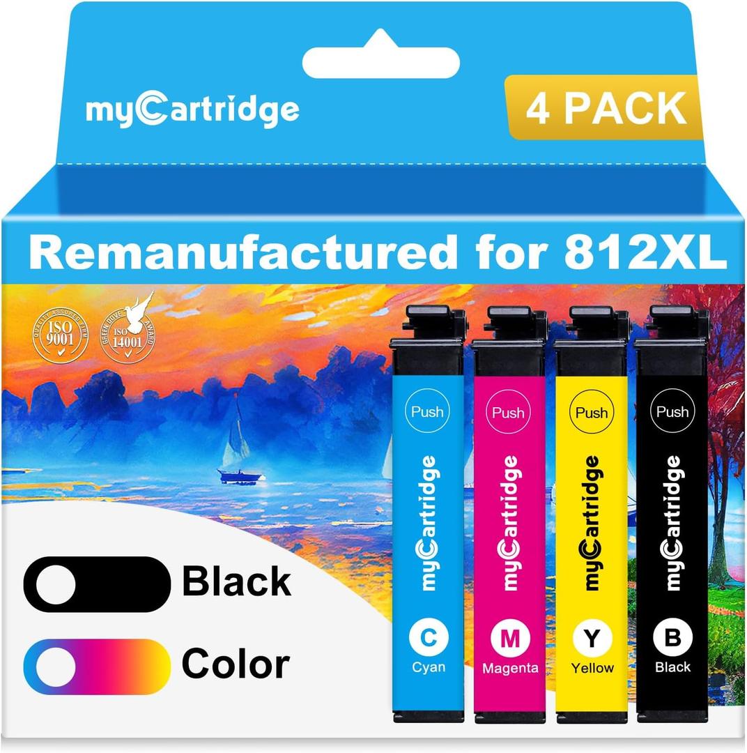 myCartridge Remanufactured for 812XL Ink Cartridge Combo Pack Replacement for Epson 812 Ink Cartridges for WF-7840 Ink Cartridges for Workforce Pro WF-7820 WF-7840 EC-C7000 Printer,4 Pack(BK/C/M/Y)