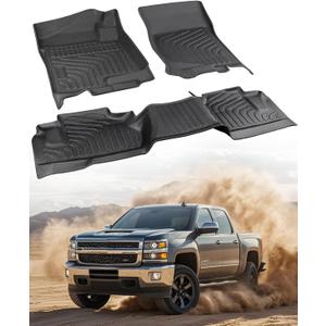 All Weather Floor Mats for Chevy Silverado 2007-2013 & for GMC Sierra 1500 Extended Cab 2007-2013; for GMC Sierra 2500/3500 2007-2014; Waterproof TPE Floor Mats for Chevy Silverado Accessories