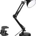 Metal Desk Lamp, Adjustable Swing Arm, E26, Black | Architect Gooseneck Multi-Joint Clip Table Lamp with Plastic Clamp, for Home Office, Work, Study, Reading, Bulbs not Included