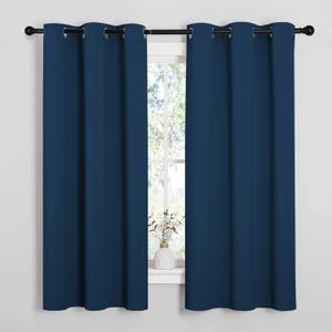 NICETOWN Moroccan Blue Room Darkening Curtains for Kitchen, Window Treatment Thermal Insulated Solid Grommet Room Darkening Curtains/Drapes for Bedroom (Set of 2, 42 inches Wide by 48 inches Long)