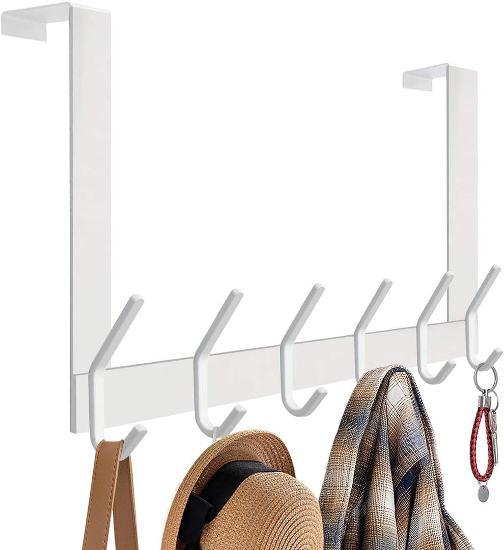 DOKU Over The Door Hook, Heavy Duty Over Door Hanger Holder for Coat Robe Hat Clothe Towels Hanging, Bathroom Organizer Towel Rack 12 Hooks, White