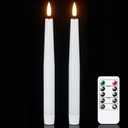 GenSwin Flameless Taper Candles, LED Taper Candles Battery Operated with Remote Timer, Set of 2 Real Wax White Flameless Candlesticks with 3D Flame for Home Weddin Party Holiday Decor (0.78 x 9.84)