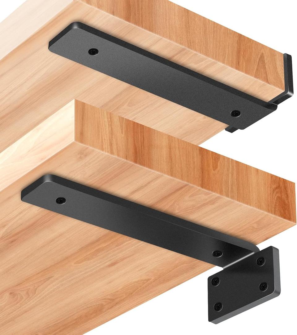 6 Pack Floating Shelf Brackets - 12 Inch, Heavy Duty Rustic Industrial Shelf Support DIY (1/5 Inch Thick)