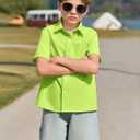 Haloumoning Boys Dress Shirts Button Down Short Sleeve Shirt Kids Summer Casual Shirts with Pockets 5-14 Years, Size 120 (Green)