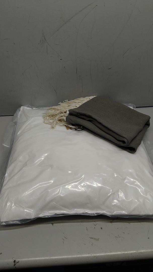 Creative Co-Op, Teal Soft Cotton Pillow with Fringe, White, Square, Natural