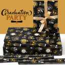 Graduation Gift Wrapping Papers, 6 Sheets Black and Gold FINISH SCHOOL GRAD Champagne Patterns Gift Wrap, 20 x 28inch per Sheet with 1 Roll Gold Ribbon for 2025 Graduation Party Gift Wrap DIY Craft