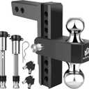 METOWARE Adjustable Drop Hitch - Aluminum Tow Hitch Fits 2-Inch Receiver - Heavy Duty Trailer Hitch with 8-Inch Drop/Rise for Truck (12,500 LBS GTW), Double Anti-Theft Stainless Steel Pin Locks(Black)