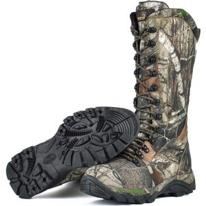 Men's Waterproof Hunting Boots 16" Side-Zip Snakeproof Boots with Steel Shank, Non-slip Camo Boot for Outdoor Work (9, Brown)