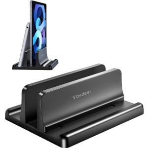 Vaydeer Vertical Laptop Stand Holder Plastic Adjustable Desktop Notebook Dock Space-Saving 3 in 1 for All MacBook Pro Air, Mac, HP, Dell, Microsoft Surface, Lenovo, up to 17.3 inches (Black)