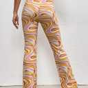 WDIRARA Women's Marble Printed Flare Pants High Waisted Elastic Waist Casual 70s Disco Long Pants (XL)