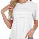 Short Sleeve Shirts for Women, Trendy Spring Summer Tops, Dressy Casual Blouses, Flowy Pleated Scoop Neck Work Outfits L