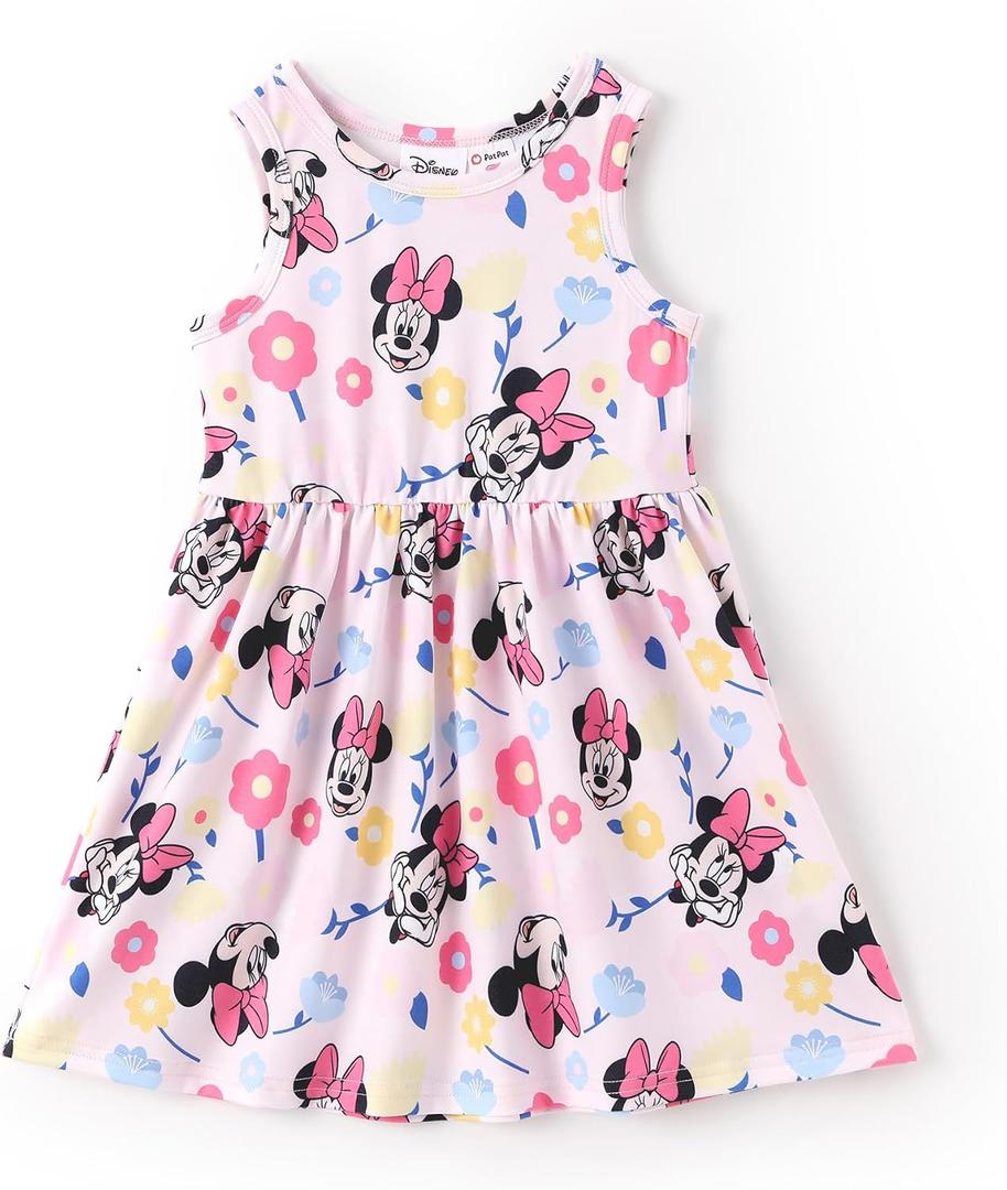 Disney Minnie Mouse Princess Frozen Elsa Stitch Girls Dress Sleeveless & Short Sleeve Casual Summer Clothes Baby to Toddler, 4-5Y
