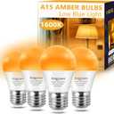 Amber Sleep Light Bulbs Dimmable, Blue Light Blocking, A15 1.5W(15 Watt Equivalent) Dim Light Bulbs for Lamp, 1600K Warm Light Bulb, E26 for Healthy Sleep, Bedroom, Kids Room, 4 Pack