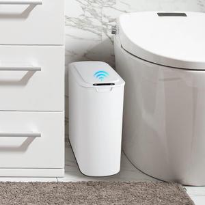 Cesun Automatic Motion Sensor Bathroom Trash Can with Lid, 2.6 Gallon Touchless Trash Bin, Smart Plastic Slim Garbage Can Small White Wastebasket for Toilet, Office, RV, Bedroom, Living Room