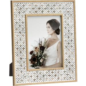 Afuly 5x7 Picture Frame Boho Picture Frames 3D Cross Pattern Distressed Moroccan Photo Frame Wall Desk Bohemia Home Office Decor Wedding Birthday Gifts for Mom Woman Grandma (brown&white)