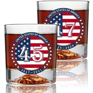 TIKIRUGI American Flag Whiskey Glasses Set of 1 – 10oz Patriotic Old Fashioned Bourbon Glasses with 2 Large Ice Ball Molds | Crystal Cocktail Rocks Glass Gift for Dad, Husband, Men, Whiskey Lovers