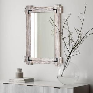 MeMoreCool Rustic Wood Framed Bathroom Mirror, Decorative Farmhouse Vanity Mirror, Wall Mounted Rectangular Mirror for Bedroom, Living Room, or Bathroom, Small 20x30 Inch, White