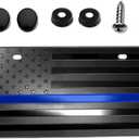 American Flag License Plate, Aluminum 3D Metal Embossed License Plate with USA Flag, Patriotic Embossed License Plate Bracket Frame Holder, 6 x 12 Inch (Black+Blue)