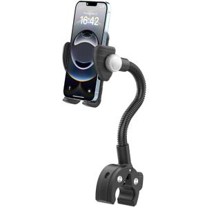 Gooseneck Phone Holder Mount for Wheelchair/Stroller/Boat/Treadmill/Spin Bike/Mic Stand, Cell Phone Handlebar Clamp with Adjustable Arm for iPhone 16 Pro Max, Galaxy, All 4-7" Smartphone