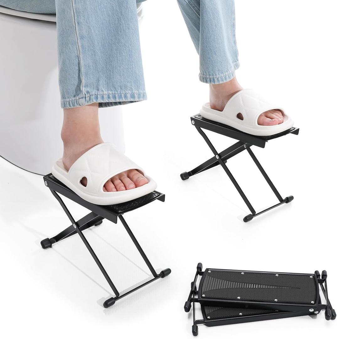 Foldable Toilet Stool - Portable Travel Poop Stool for Toilet, 5" and 10" Adjustable Heights, Heavier & More Stable, Improve Bathroom Posture and Comfort