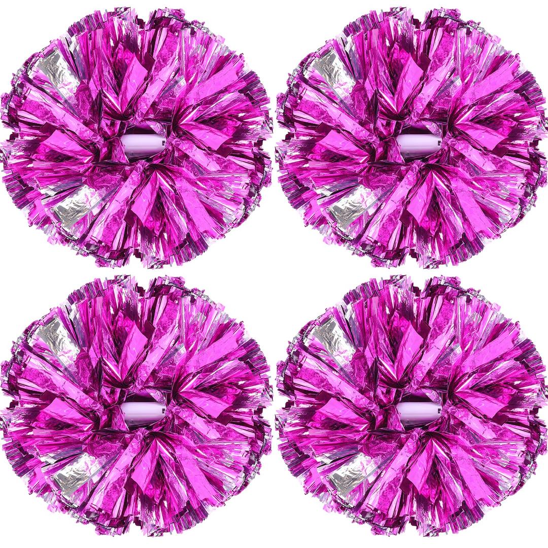 ERTOOE 4PCS Cheerleading Pom Poms with Baton Handle for Team Spirit Sports Dance Cheering for School Sports Games Dance Party