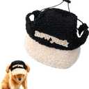 New York Embroidered Pet Hat, Black and Cream Plush Winter Cap for Dogs and Cats (Black, Medium)