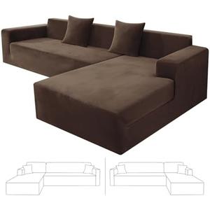 ZNSAYOTX 2026 Soft Velvet Sectional Couch Covers, Luxury Plush Slipcovers with Elastic Bottom for L Shape Sectional Sofa, 2 Pcs Pet Friendly Protector (3 Seat Couch + 2 Seat Chaise, Dark Coffee)