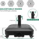 Patio Umbrella Base Heavy Duty with Wheels Square Market Stand for Outdoor 4 Locks 2 Knobs 125lb Capacity, Black