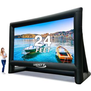 Inflatable Projector Screen, 24FT Blow Up Movie Screen Outdoor Projector, Easy Set Up One-Piece Design Front & Rear Projection with Air Blower for Outside Backyard Family Movie Night Pool Party