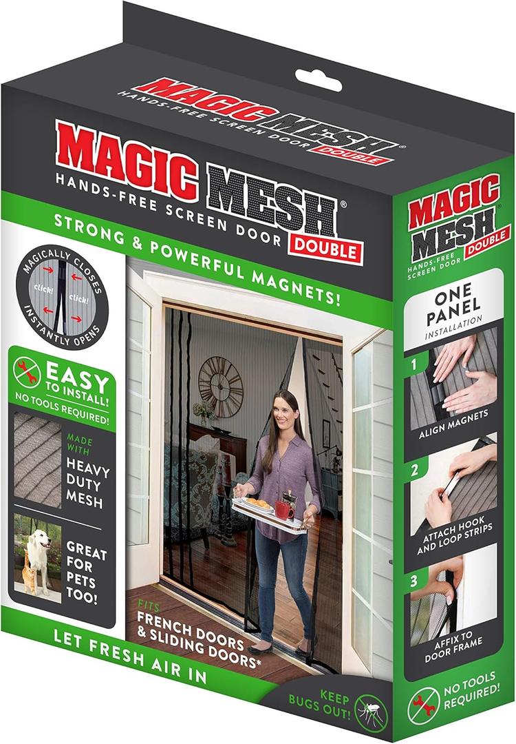 Magic Mesh Double Door | Magnetic Screen Door for Patio, French & Sliding Doors, Heavy Duty Magnetic Closure, Bug Screen for Doorways, Kid & Pet Friendly | Size 75"W x 83"H (Pack of 1)