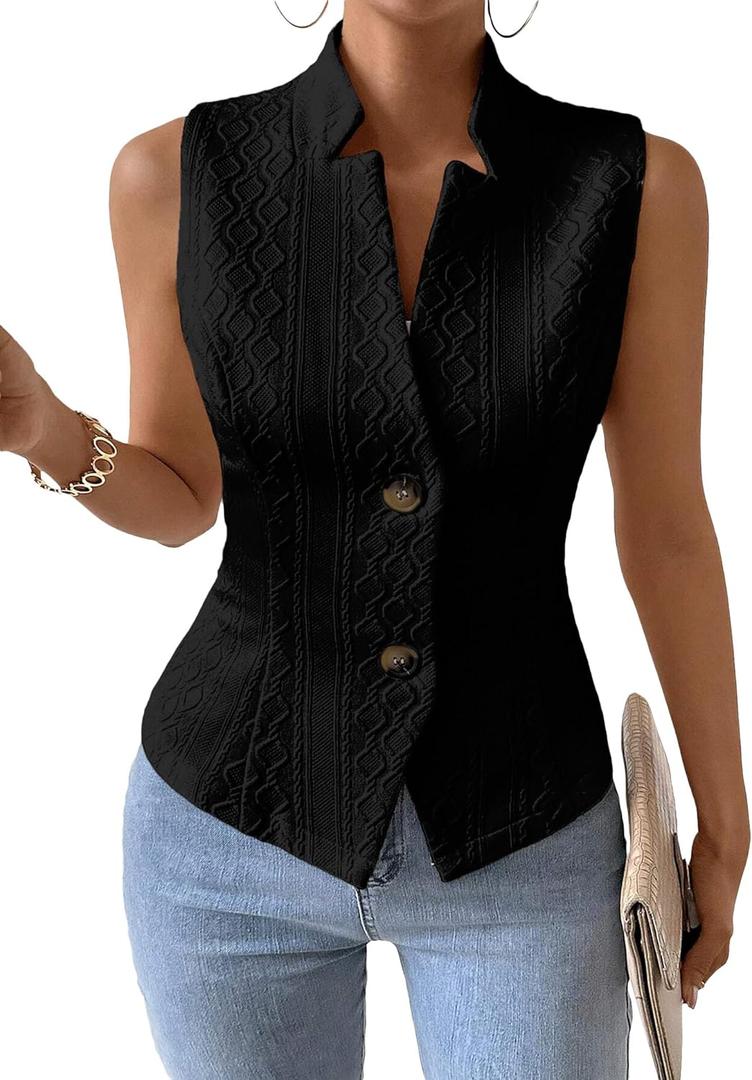 Mina Self Vest Tops For Women 2026 Summer Black Womens Vests Lightweight Fashion Casual Trendy Ladies Dressy Sleeveless Tops Blazers Beach Vacation Cute Clothes Outfits Womens Jackets Women's Suits Size Medium