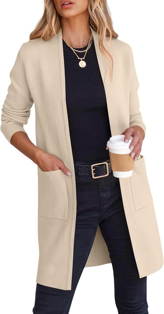ANRABESS Cardigan Sweater for Women Casual 2025 Fall Fashion Coat Long Sleeve Open Front Knit Coatigan Outwear (Small, Beige)