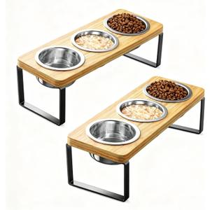 2 Pack Elevated Cat Bowls with 3 Stainless Steel Bowls | 10 Tilted Anti-Vomiting Raised Cat Food Bowl for Small Cats and Puppies Pet Bowl with Stand