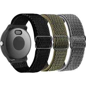 Elastic Bands for Garmin Forerunner 55/165/645/245 Music Watch Band, Garmin Vivoactive 6/5/3 Bands, 20mm Nylon Sport Wristband for Garmin Venu/Sq/Sq 2/Vivomove HR/Sport Men Women 3Pack (Wave Black+Green+Gray)