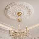 Threehoney 24" OD x 4.09" ID White Ceiling Medallion, Round Floral Rosette