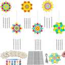 24 Sets Lotus Wind Chimes Craft for Kids Color Your Own Windchime DIY Unfinished Wood Hanging Ornaments Coloring Wind Chime for Kids Gifts School Home and Party Supplies