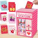 Valentines Boxes for Kids Vending Machine Box with 60 Valentine Cards Pink Heart Valentines Day Mailbox Box Greeting Cards Set for Kids Girls Boys School Classroom Exchange Gifts Party Favors Supplies