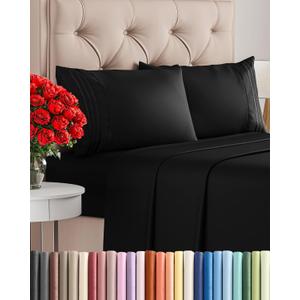 Cal King Size 4 Piece Sheet Set - Comfy Breathable & Cooling Bed Sheets Set - Hotel Luxury Bedding for Women, Men, Kids, Teens, Boys & Girls - Deep Pockets, Ultra-Soft, Wrinkle Free - Oeko-Tex - Black