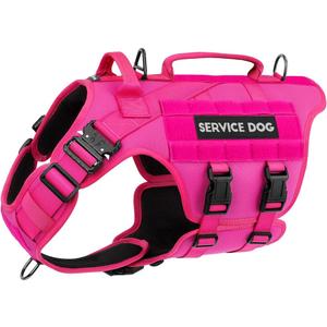Tactical Dog Harness - PETNANNY Dog Harness Service Dog Vest for Large Breed Dog, Hook and Loop Panel for Service Dog Patchs, Work Dog MOLLE Vest with Handle for Walking Hiking Training(Pink,M) (Standard M (Chest: 2334", Neck: 17-24"))